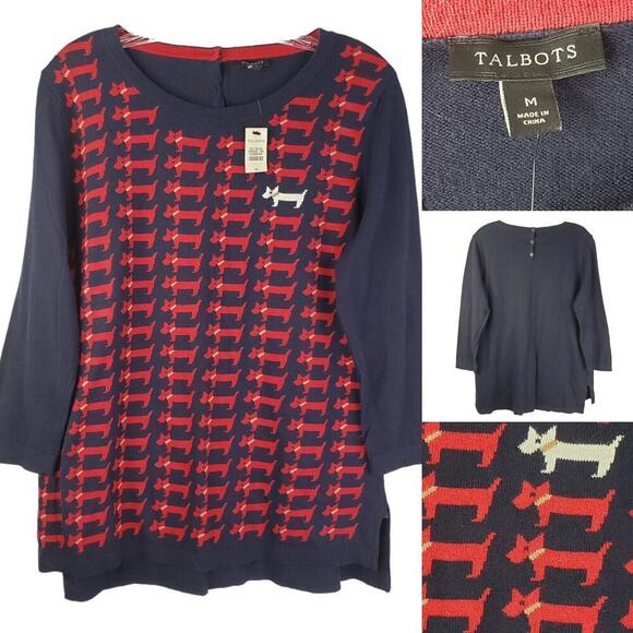 Talbots Sweaters - Talbots Women’s Size Medium Black Red Pullover Sweater Scotty Dog Novelty New